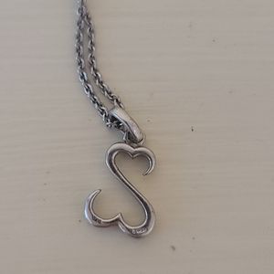 Open heart silver pendant/18 inch necklace